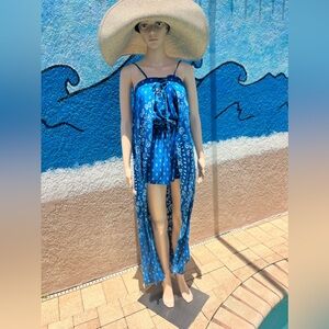 Surf Gypsy Romper with attached Maxi Dress Blue & White Boho Small NWT